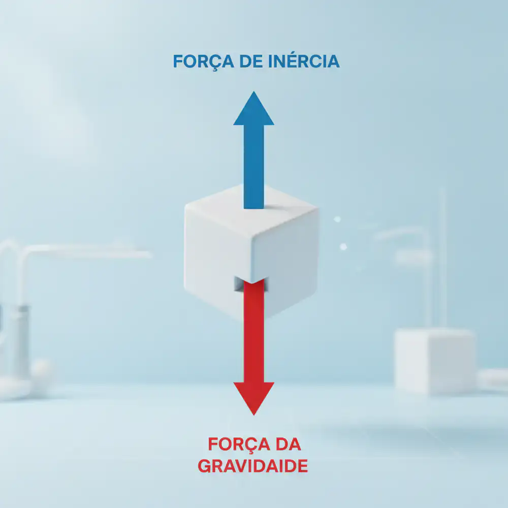Diagrama vetorial mostrando as forças de gravidade e inércia em um bloco em queda