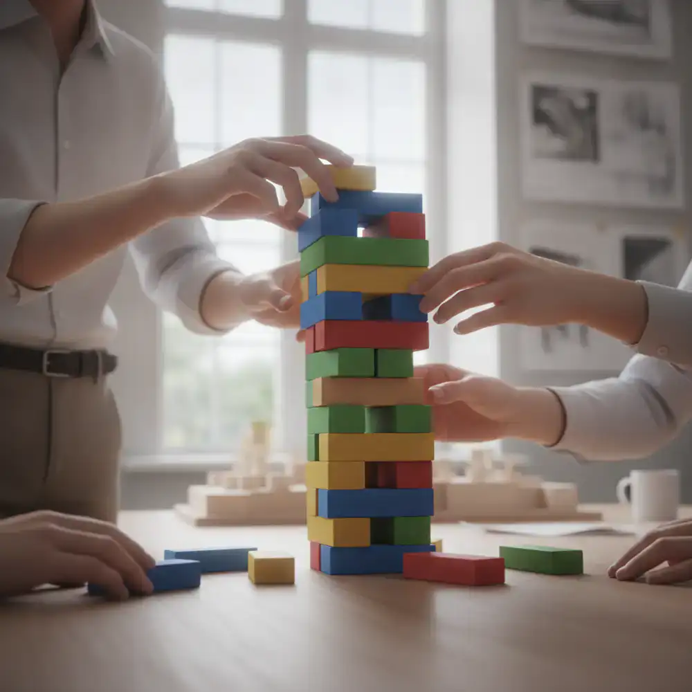 Tela de pré-lançamento mostrando a construção da torre de blocos