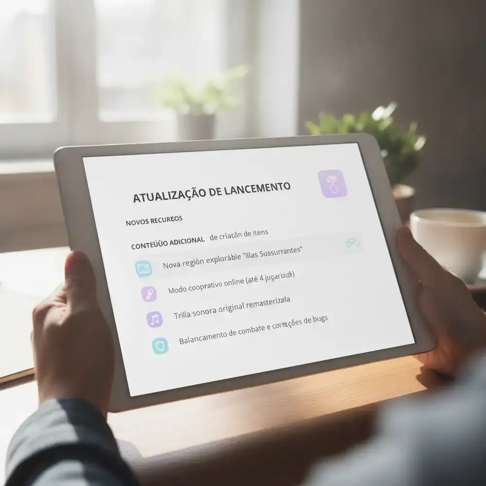 Notas de atualização detalhando o conteúdo do dia de lançamento