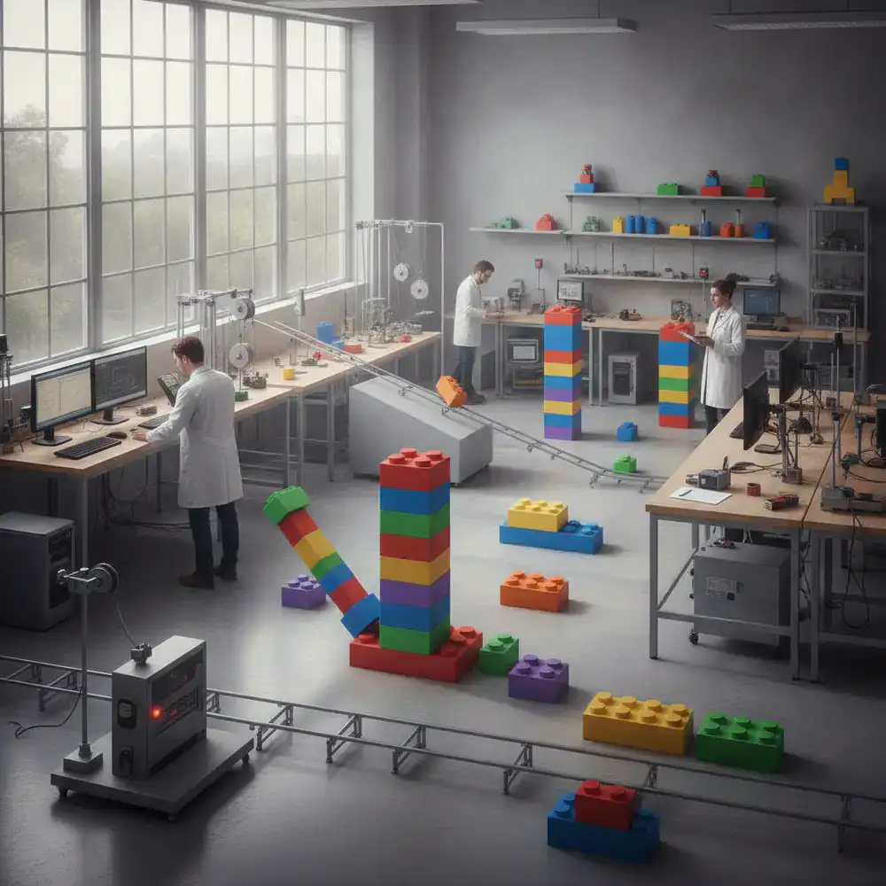 Laboratório de testes de física com blocos coloridos do jogo